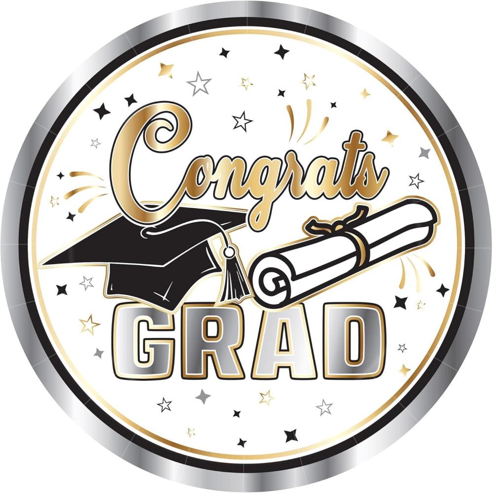 image:imageBeistle Graduation Paper Plates 16 Pack White and Silver Congrats Grad Disposable Party Tableware with Cap and Diploma Design Round Dessert Plates for Commencement Celebrations amp Parties 7
