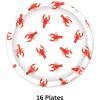 Beistle Crawfish Paper Plates – 16 Pack, Red and White Disposable Party Tableware, Round Seafood-Themed Dessert Plates for Boil Tables, Coastal Events, Mardi Gras Celebrations & Cajun Displays, 7″