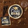 Beistle Graduation Paper Plates – 16 Pack, Black and Gold Congrats Grad Disposable Party Tableware with Cap and Diploma Design, Round Plates for Commencement Celebrations & Graduate Parties, 9″