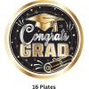 Beistle Graduation Paper Plates – 16 Pack, Black and Gold Congrats Grad Disposable Party Tableware with Cap and Diploma Design, Round Plates for Commencement Celebrations & Graduate Parties, 9″
