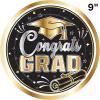 Beistle Graduation Paper Plates – 16 Pack, Black and Gold Congrats Grad Disposable Party Tableware with Cap and Diploma Design, Round Plates for Commencement Celebrations & Graduate Parties, 9″