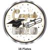 Beistle Graduation Paper Plates – 16 Pack, White and Silver Congrats Grad Disposable Party Tableware with Cap and Diploma Design, Round Dessert Plates for Commencement Celebrations & Parties, 7″