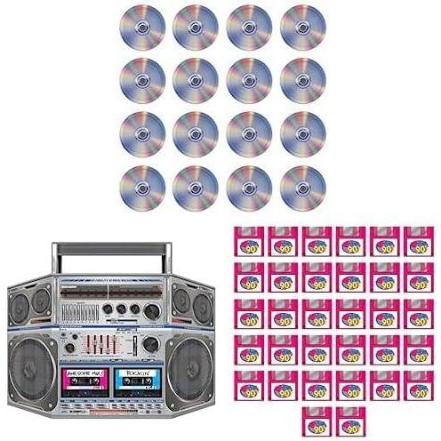image:imageBeistle 1990s Themed Party Decoration Kit  16 Disposable CD Paper Plates Boom Box Accessory 32 90s Floppy Disk Luncheon Napkins  Throwback Retro Music Decor
