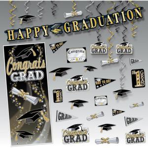 18.75″ Yellow, Black, and White Paper Happy Graduation Party Kit