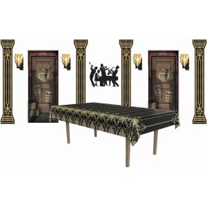 Beistle 1920’s Themed Party Decoration Kit – 2 Black & Gold Table Covers, 4 Roaring 20’s Columns, Mardi Gras Jazz Band Mural, 2 Speakeasy Door Covers, 4 Award Night Wall Sconces – Hollywood Decor