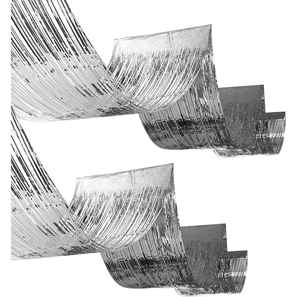 image:imageBeistle Silver Metallic Ceiling Streamers  2 Pack Fringe Party Decorations for Birthdays New Years Eve Weddings Anniversaries and Celebrations Shimmering Foil with Tape for Hanging 195 x 16