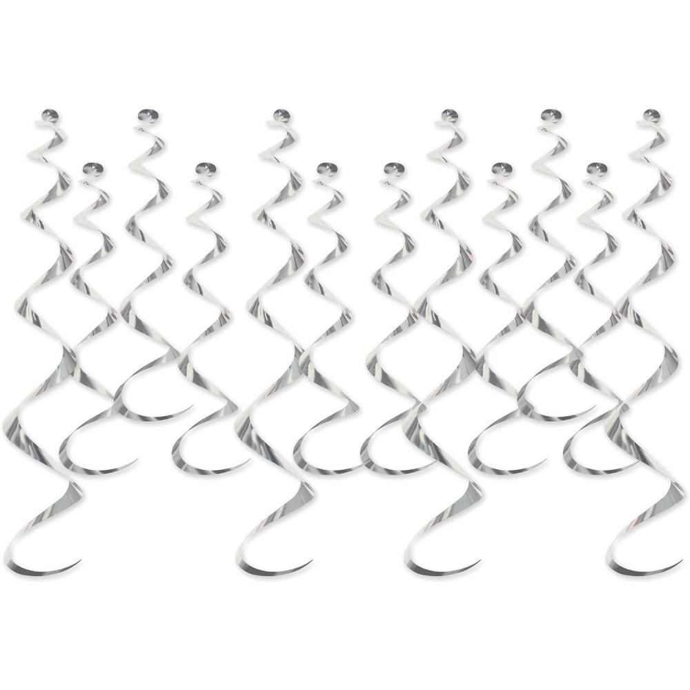 image:imageBeistle Silver Metallic Whirls  12 Pack Hanging Ceiling Spiral Decorations Foil Dangling Swirl Dcor for Birthday Parties Weddings Receptions New Years Eve Showers amp Anniversaries 13 amp 25