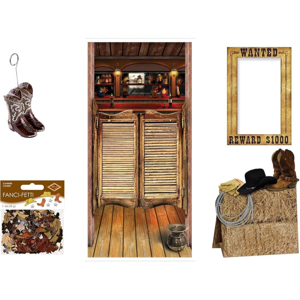 image:imageBeistle Western Themed Party Decoration Kit  3D Western Centerpiece Wanted Photo Booth Frame Cowboy Boot Photo Holder Western Icon Confetti Wild West Saloon Door Cover  Farm Birthday Supplies