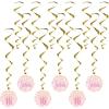 Beistle Sweet 16 Whirls – 12 Pack, Gold Metallic Hanging Ceiling Spirals with Pink Sweet Sixteen Icons, Elegant Chic Birthday Party Décor, Statement Accents for Milestone Celebrations, 17½”–30½”