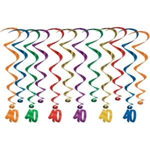 40th Hanging Swirl Decorations, Colors May Vary, 1 Pack