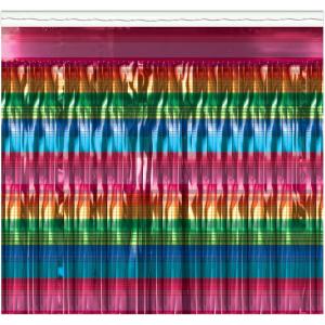 Beistle Bright Metallic Table Skirting – 1-Ply Fringe Table Skirt with Horizontal Serape Stripes, Decorative Cover Accessory for Fiesta Themes, Event Displays, Buffet Tables & Party Styling, 30″ x 14′