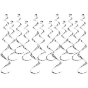 Beistle Silver Metallic Whirls – 12 Pack, Hanging Ceiling Spiral Decorations, Foil Dangling Swirl Décor for Birthday Parties, Weddings, Receptions, New Year’s Eve, Showers & Anniversaries, 13½” & 25″