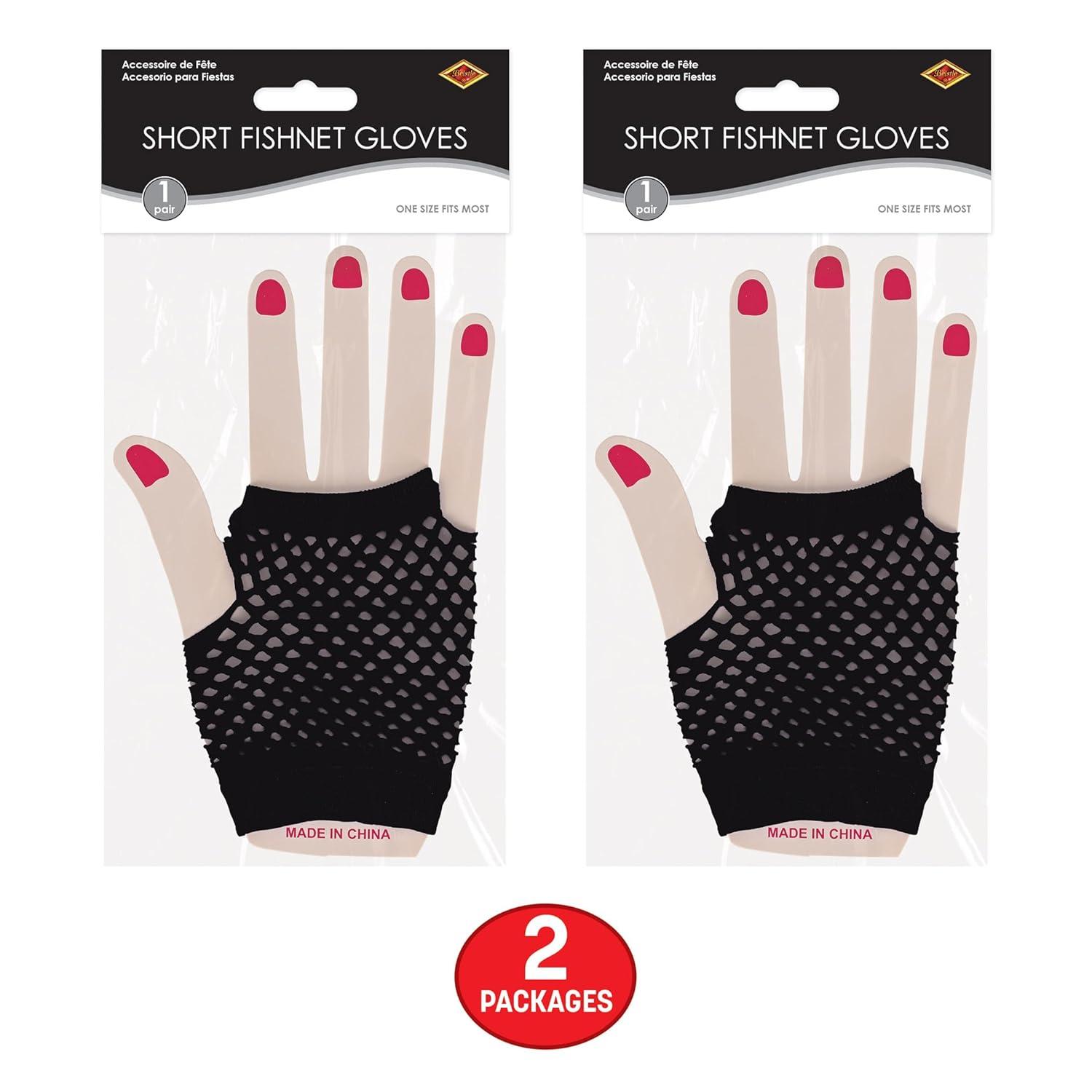 image:imageBeistle Black Short Fishnet Gloves 2 Pairs Fingerless Stretch Mesh Costume Accessories with Elastic Wrist Cuffs Retro 80s Party Wear Halloween Outfit Accents for Dance Rave Themed EventsBlack