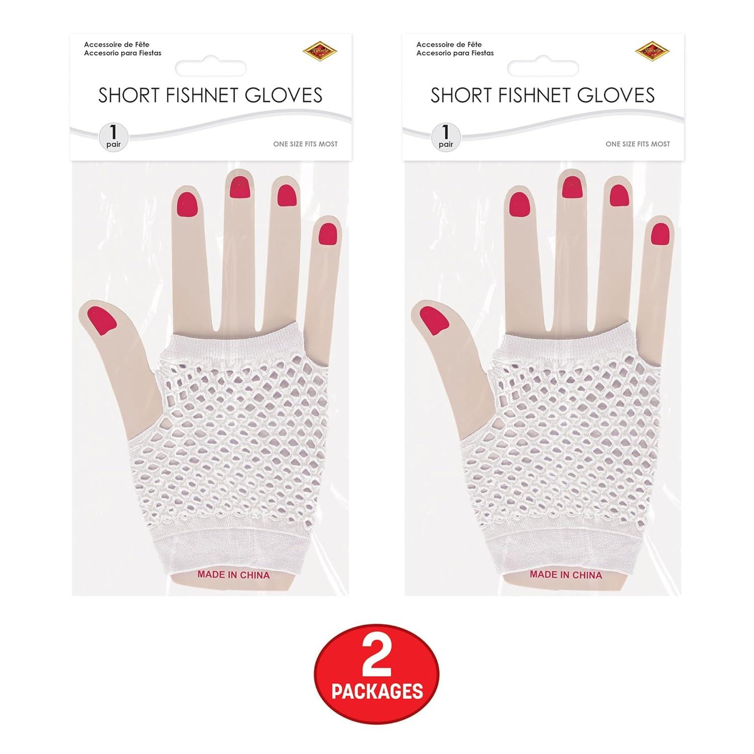 image:imageBeistle Black Short Fishnet Gloves 2 Pairs Fingerless Stretch Mesh Costume Accessories with Elastic Wrist Cuffs Retro 80s Party Wear Halloween Outfit Accents for Dance Rave Themed EventsWhite