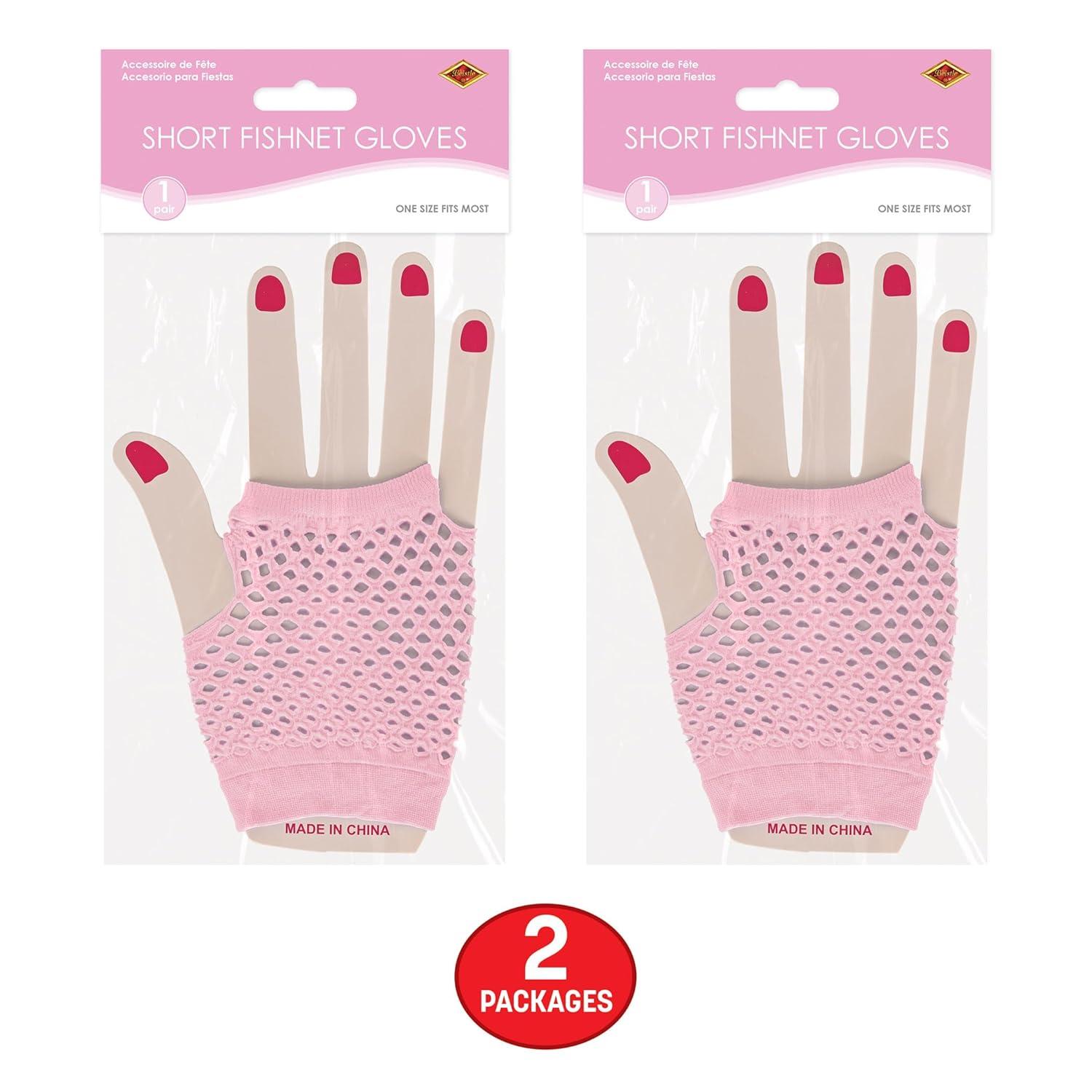 image:imageBeistle Black Short Fishnet Gloves 2 Pairs Fingerless Stretch Mesh Costume Accessories with Elastic Wrist Cuffs Retro 80s Party Wear Halloween Outfit Accents for Dance Rave Themed EventsPink