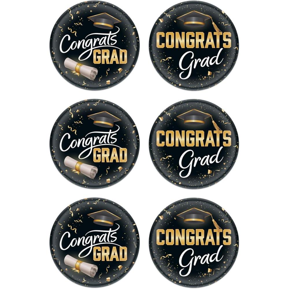image:imageBeistle Congrats Grad Buttons  6 Pack Graduation Pinback Buttons with Black amp Gold Designs Round Buttons with Metal Backs Celebration Accessories for Graduation Ceremonies Events amp Parties 2