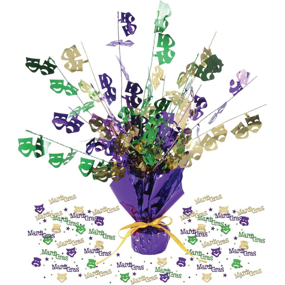 image:imageBeistle Mardi Gras Centerpiece amp Confetti Set 15 Gleam N Burst Table Decoration with Purple Base amp Gold Ribbon and Ounce Metallic Mardi Gras Scatter Party Dcor for Celebrations and Events