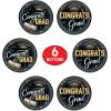 Beistle Congrats Grad Buttons – 6 Pack, Graduation Pinback Buttons with Black & Gold Designs, Round Buttons with Metal Backs, Celebration Accessories for Graduation Ceremonies, Events & Parties, 2″