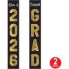 Beistle Jointed Foil Graduation Pull-Down Cutouts – 2 Pack, Hanging Decorations with “Class of 2026” & “Congrats GRAD” Designs, Black and Gold Graduation Décor for Ceremonies & Celebrations, 6’