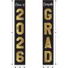Beistle Jointed Foil Graduation Pull-Down Cutouts – 2 Pack, Hanging Decorations with “Class of 2026” & “Congrats GRAD” Designs, Black and Gold Graduation Décor for Ceremonies & Celebrations, 6’