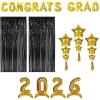 Beistle Graduation 2026 Backdrop – Gold “Congrats Grad” Balloon Banner, Self-Standing “2026” Number Balloons, Star Balloon Tassels & 2 Black Fringe Curtains, Commencement Photo Booth Decorations