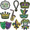 Beistle Mini Mardi Gras Cutouts – 18 Pack, Double-Sided Glitter Cutouts with Masks, Crowns, Jesters, Beads & Fleur-de-Lis Designs, Carnival Party Tabletop Scatter & Wall Décor Accents, 2¾”–5¾”
