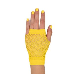 Beistle Black Short Fishnet Gloves – 2 Pairs, Fingerless Stretch Mesh Costume Accessories with Elastic Wrist Cuffs, Retro 80s Party Wear, Halloween Outfit Accents for Dance Rave Themed Events(Yellow)