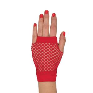 Beistle Black Short Fishnet Gloves – 2 Pairs, Fingerless Stretch Mesh Costume Accessories with Elastic Wrist Cuffs, Retro 80s Party Wear, Halloween Outfit Accents for Dance Rave Themed Events(Red)