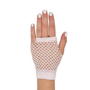 Beistle Black Short Fishnet Gloves – 2 Pairs, Fingerless Stretch Mesh Costume Accessories with Elastic Wrist Cuffs, Retro 80s Party Wear, Halloween Outfit Accents for Dance Rave Themed Events(White)
