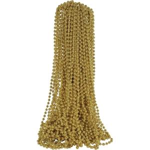 Beistle Blue Party Beads – 50 Pack, Bulk Plastic Bead Necklaces, Lightweight Costume Accessories for Mardi Gras, New Year’s Eve, Themed Parties, Stage Styling, Photo Booth Props & Event Décor, 33”(Gold)
