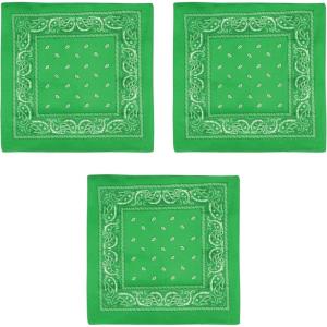 Beistle Green Fabric Bandanas – 3 Pack, Polyester Paisley Head Scarf Squares, Western Cowboy Rodeo Festival Wearables, Country Costume Accessories, Neck Scarf Wraps & Themed Event Décor, 22″ x 22″