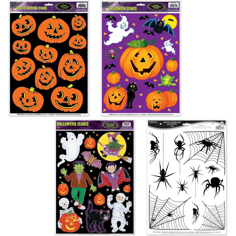 image:imageBeistle Halloween Window Cling Decoration Bundle Pumpkin Patch JackOLanterns Classic Characters and Spider Web Silhouettes Static Window Decals for Mirrors amp Glass Surfaces Reusable Dcor