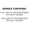 Beistle Day of The Dead Tea Light Holder Set – Male and Female Sugar Skull Candle Holders, Ceramic Dia de Los Muertos Décor, Decorations for Altar Displays, Home, and Festive Celebrations, 6 Ounces