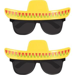 Beistle 2 Piece Plastic Novelty Sombrero Glasses, Fiesta Party Supplies For Cinco De Mayo Photo Booth, Mexican Theme Décor