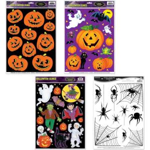 Beistle Halloween Window Cling Decoration Bundle – Pumpkin Patch, Jack-O’-Lanterns, Classic Characters, and Spider Web Silhouettes, Static Window Decals for Mirrors & Glass Surfaces, Reusable Décor