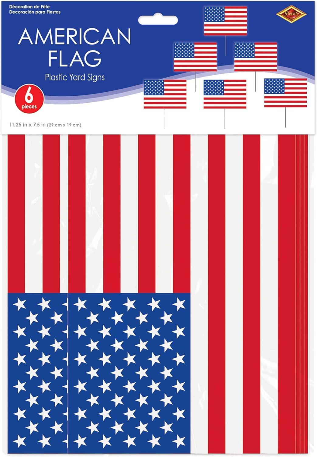 image:imageBeistle American Flag Yard Signs 6 Pack Small Patriotic Lawn Signs with Metal Stakes Plastic Outdoor Flag Displays Dcor for Fourth of July Memorial Day amp Americana Events 7 x 11