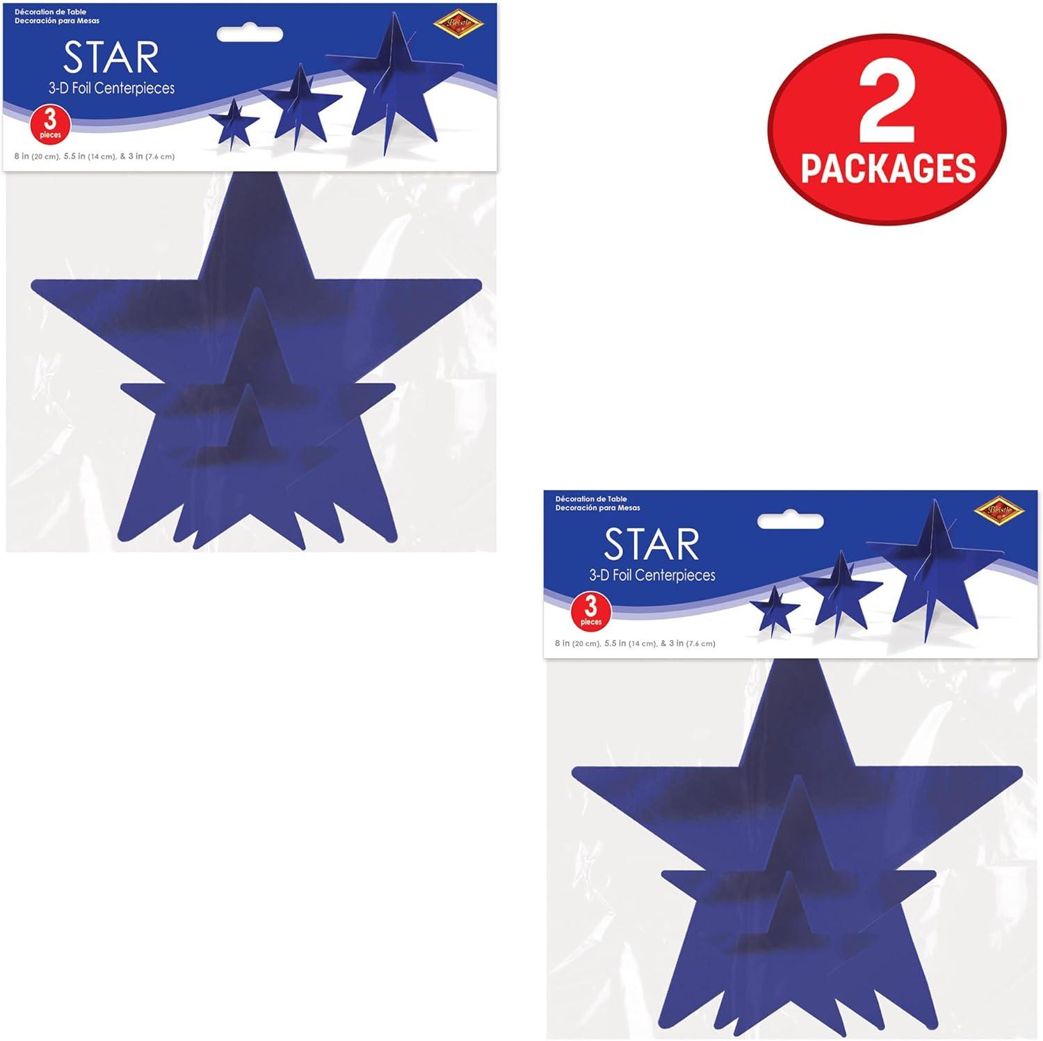 image:imageBeistle Blue 3D Foil Star Centerpieces 6 Pack Metallic Dimensional Table Dcor Freestanding Star Accents for Patriotic Events New Years Eve Birthdays Banquets Celebrations amp Themed Displays