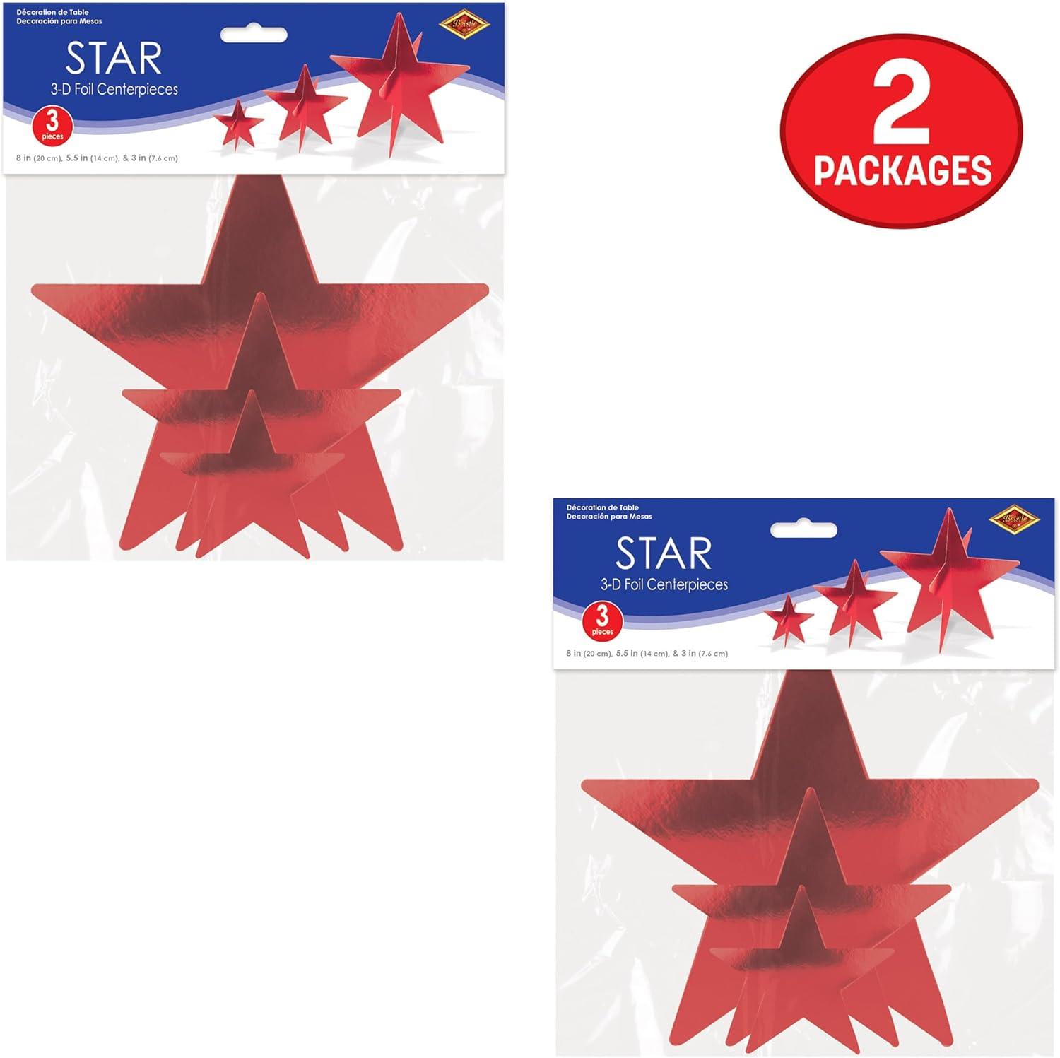 image:imageBeistle Red 3D Foil Star Centerpieces 6 Pack Metallic Dimensional Table Dcor Freestanding Star Accents for Patriotic Events New Years Eve Birthdays Banquets Celebrations amp Themed Displays