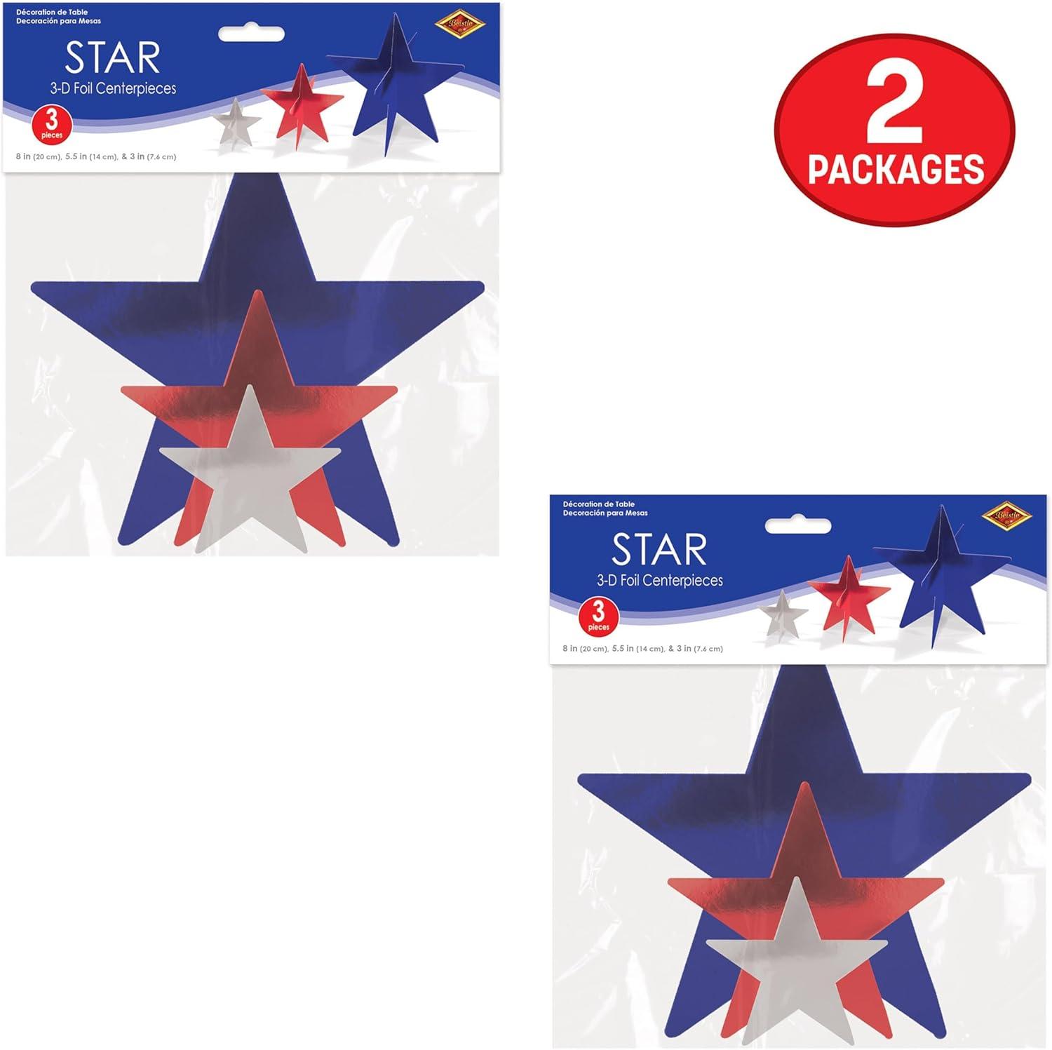 image:imageBeistle Red Silver and Blue 3D Foil Star Centerpieces 6 Pack Dimensional Star Table Decorations Freestanding Metallic Dcor for New Years Eve Celebrations July 4th Parties amp Patriotic Events