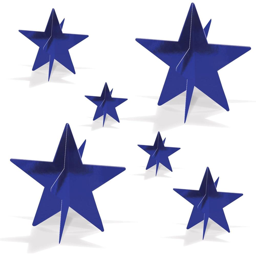 image:imageBeistle Blue 3D Foil Star Centerpieces 6 Pack Metallic Dimensional Table Dcor Freestanding Star Accents for Patriotic Events New Years Eve Birthdays Banquets Celebrations amp Themed Displays