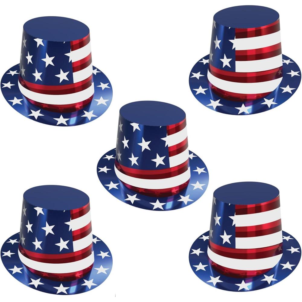 image:imageBeistle Patriotic Foil HiHats 5 Pack Red White amp Blue Top Hat Party Accessories Shiny Stars and Stripes Novelty Headwear for July 4th Celebrations Parades amp United States National Holidays