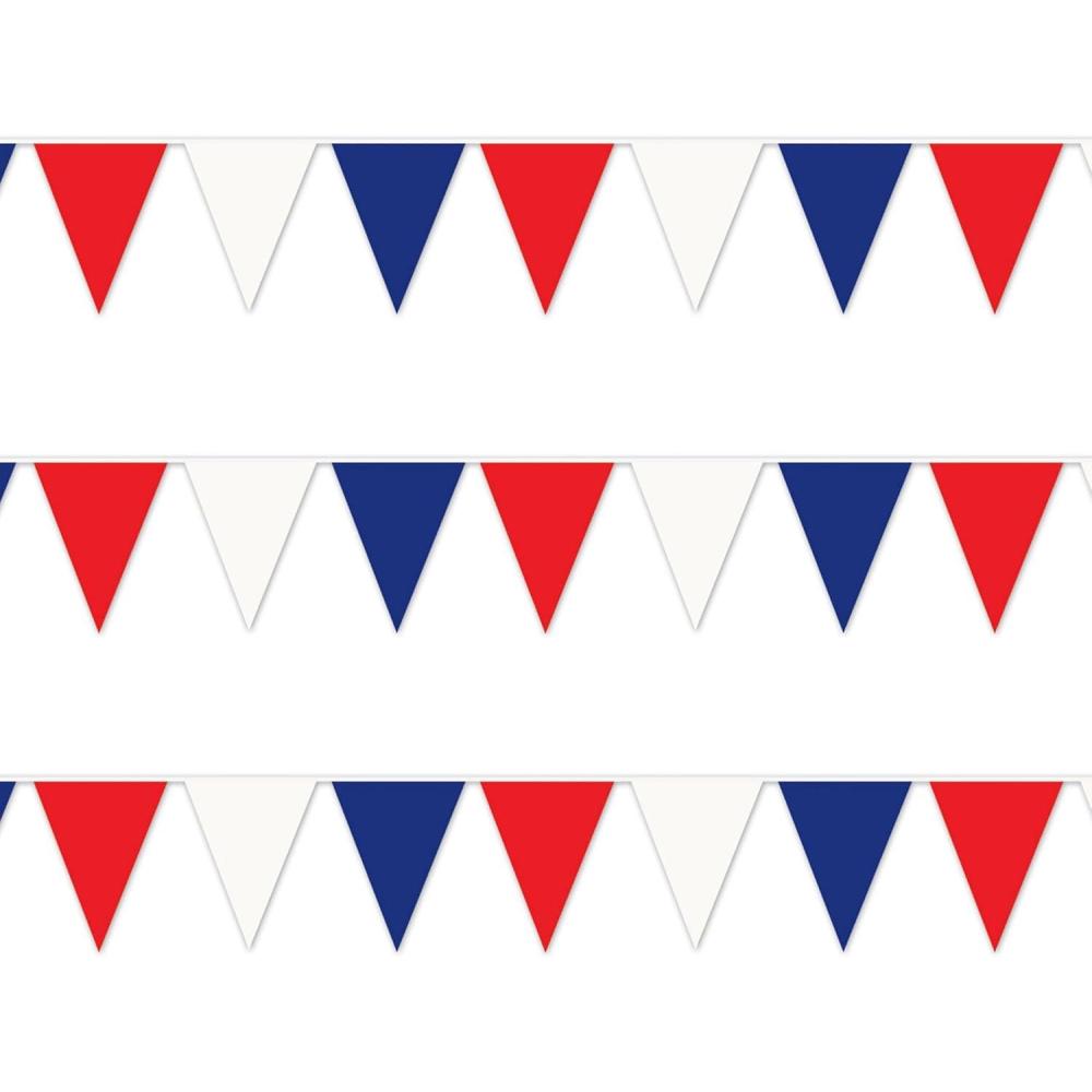 image:imageBeistle Patriotic Pennant Banners 3 Pack Red White and Blue AllWeather 4th of July Hanging Porch Decorations Independence amp Memorial Day Streamers USA Outdoor Party Supplies 17 x 120