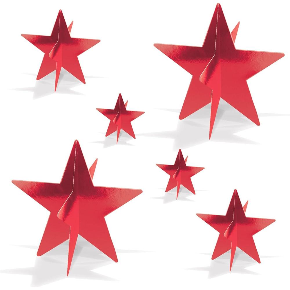 image:imageBeistle Red 3D Foil Star Centerpieces 6 Pack Metallic Dimensional Table Dcor Freestanding Star Accents for Patriotic Events New Years Eve Birthdays Banquets Celebrations amp Themed Displays