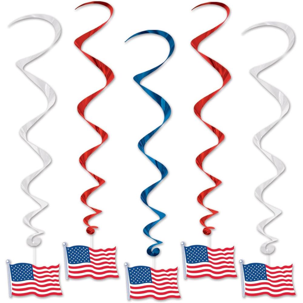 image:imageBeistle Red Silver amp Blue Star Whirls Hanging Patriotic Decorations USA Party Supplies Fourth of July Memorial Day amp Themed Holiday DecorAmerican Flag Whirls 5Pack