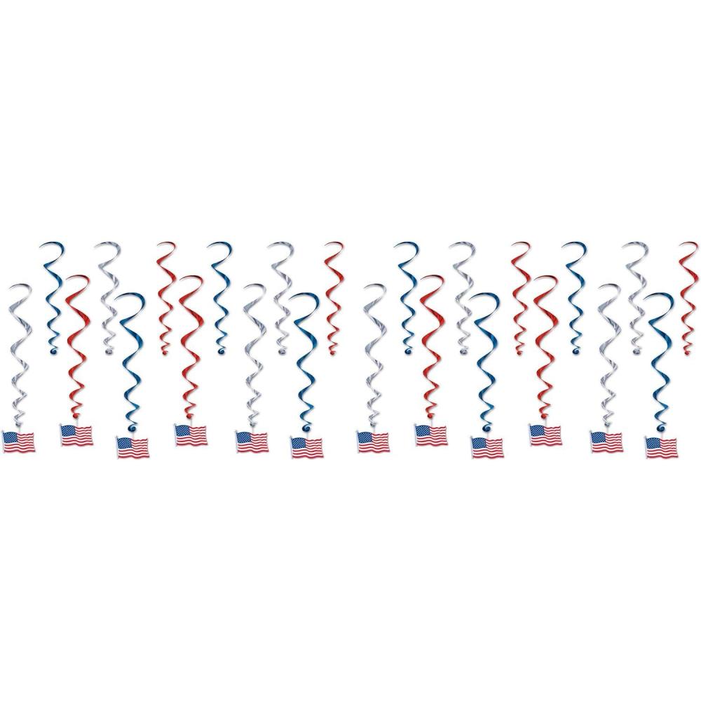 image:imageBeistle Red Silver amp Blue Star Whirls Hanging Patriotic Decorations USA Party Supplies Fourth of July Memorial Day amp Themed Holiday DecorAmerican Flag Whirls 24Pack