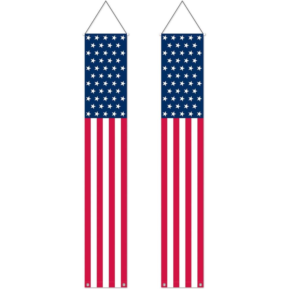 image:imageBeistle Stars amp Stripes Door Panel Set 2 Pack Fabric American Flag Hanging Dcor with Dowel Rods amp Grommets IndoorOutdoor Patriotic Red White amp Blue Dcor 4th of July amp Memorial Day 6 x 12