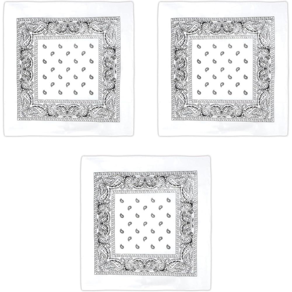 image:imageBeistle White Fabric Bandanas 3 Pack Polyester Paisley Head Scarf Squares Western Cowboy Rodeo Festival Wearables Country Costume Accessories Neck Scarf Wraps amp Themed Event Dcor 22 x 22