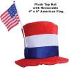 Beistle Plush Patriotic Top Hat with American Flag – Red, White & Blue Striped Headwear with Removable USA Flag, Novelty Americana Accessory for Fourth of July, Memorial Day & Patriotic Event Styling