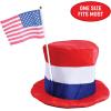 Beistle Plush Patriotic Top Hat with American Flag – Red, White & Blue Striped Headwear with Removable USA Flag, Novelty Americana Accessory for Fourth of July, Memorial Day & Patriotic Event Styling