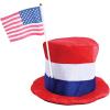 Beistle Plush Patriotic Top Hat with American Flag – Red, White & Blue Striped Headwear with Removable USA Flag, Novelty Americana Accessory for Fourth of July, Memorial Day & Patriotic Event Styling